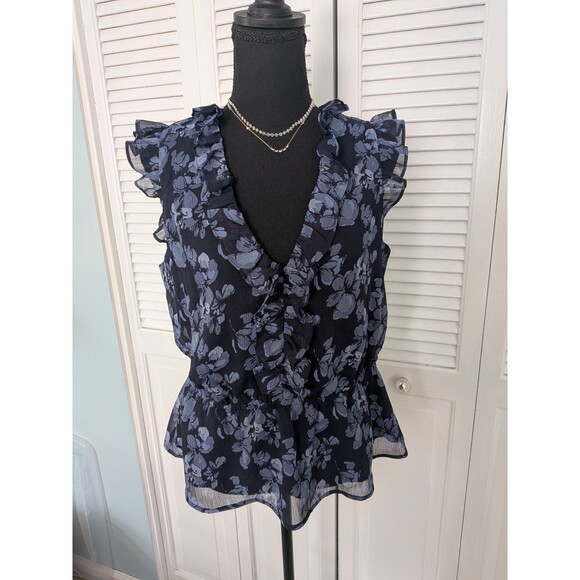 Banana Republic Tops - Banana Republic Top Women's M Flutter Peplum Blouse Blue Floral Sheer Boho NEW